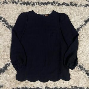 Tory Burch Black 100%Silk Shutter Pleated Long Sleeve Blouse Size 2